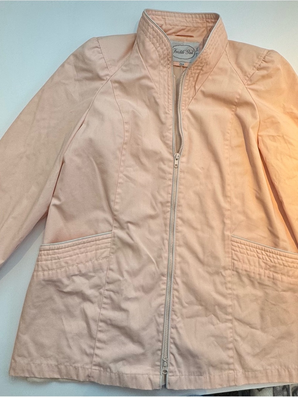 Vintage 1980s Freddi Gail Zip-up Utility Jacket Pastel Pink Sz 15/16
